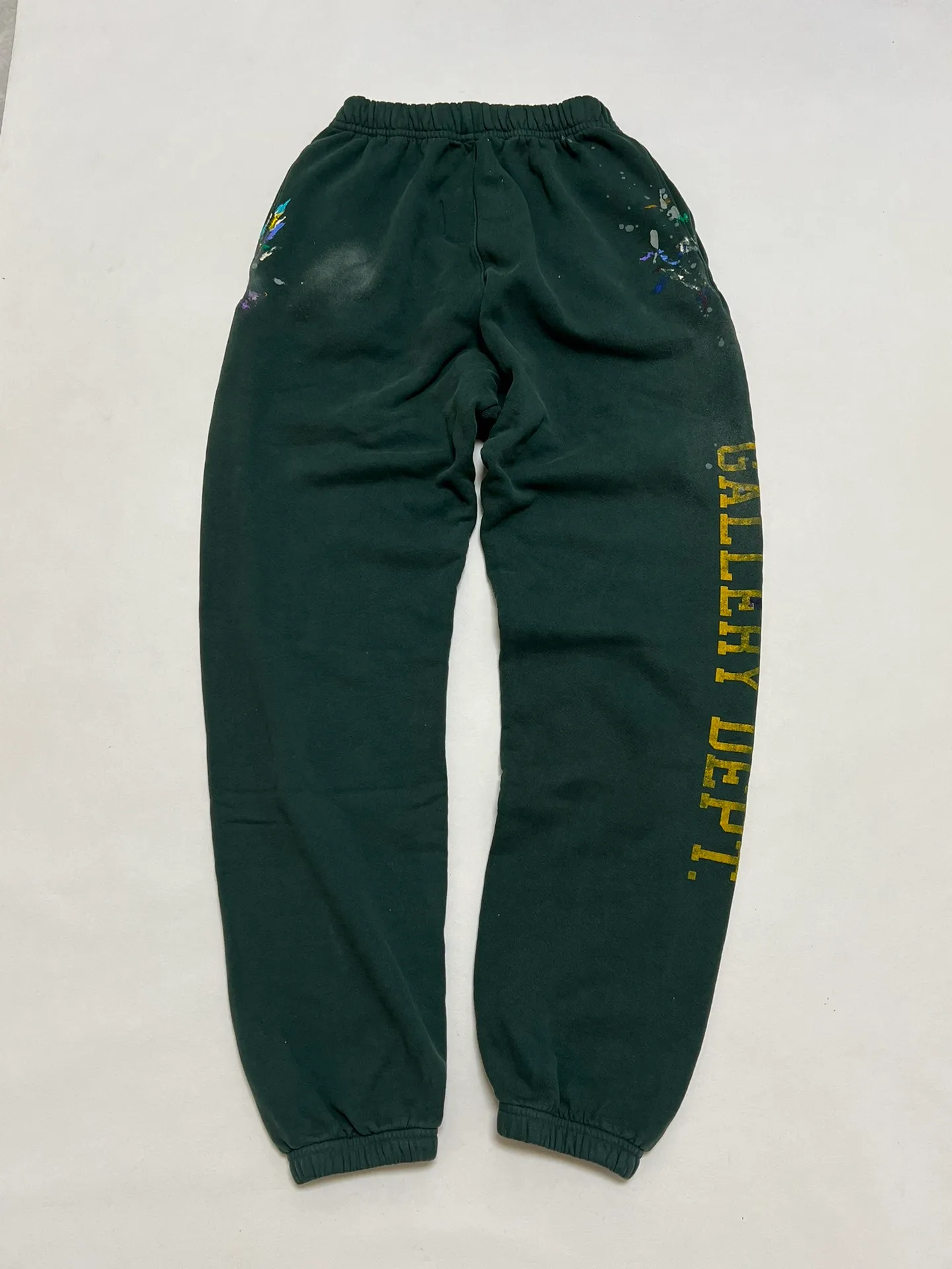 GALLERY DEPT. GD PROPERTY OF SWEATPANTS splashed ink, washed and distressed sweatpants, dark green S-XL, heavy wash and distressed, handmade acrylic splashed ink graffiti, perfect top restoration
